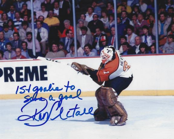 Ron Hextall Signed Flyers Jersey Inscribed First Goalie To Score