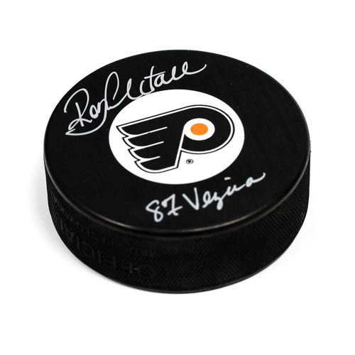Ron Hextall Philadelphia Flyers Autographed Signed Hockey Puck with 87 Vezina Note