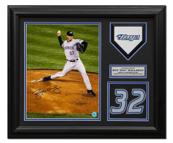 Roy Halladay Toronto Blue Jays Autographed Signed Retired Jersey Number 23x19 Frame