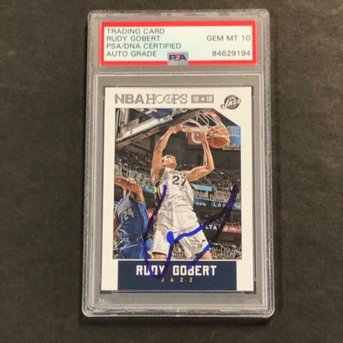 Rudy Gobert Autographed Signed 2015-16 NBA Hoops #138 Card Auto 10 PSA Slabbed Jazz