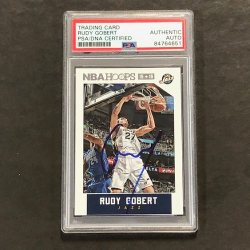 Rudy Gobert Autographed Signed 2015 NBA Hoops #138 Card Auto PSA Slabbed Jazz