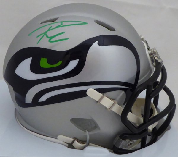Russell Wilson Autographed Signed Amp Seattle Seahawks Speed Mini Helmet In Green Rw Holo #159116