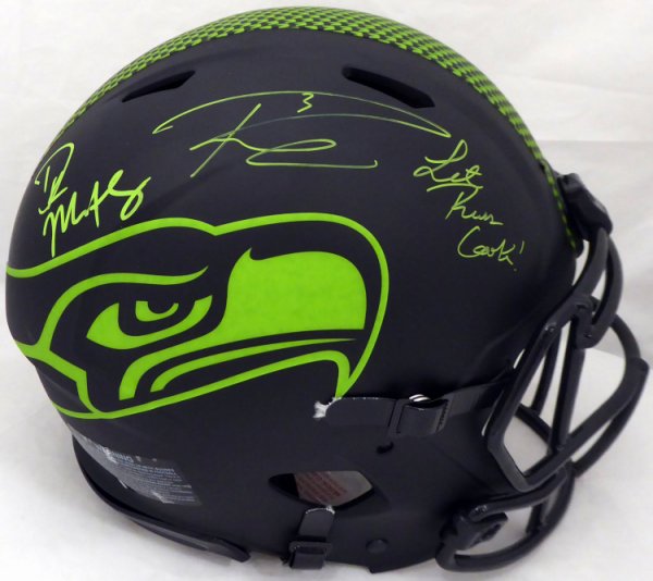 Russell Wilson Autographed Signed & Dk D.K. Metcalf Seattle Seahawks Eclipse Black Full Size Speed Authentic Helmet Let Russ Cook! Le #/12 Rw Holo & Beckett Beckett #185359