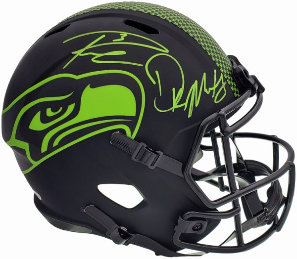 Russell Wilson Autographed Signed & Dk Metcalf Seattle Seahawks Eclipse Black Full Size Replica Speed Helmet Beckett Beckett #197200
