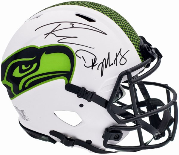 Russell Wilson Autographed Signed & Dk Metcalf Seattle Seahawks Lunar Eclipse White Full Size Authentic Speed Helmet Beckett Beckett #197199