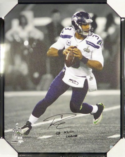 Russell Wilson Autographed Signed Framed 24X30 Canvas Photo Seattle Seahawks Sb Xlviii Champs Super Bowl Rw Holo #107484