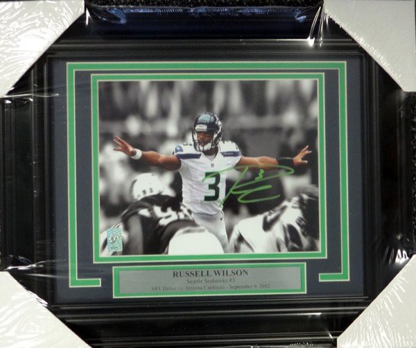 Russell Wilson Autographed Signed Framed 8X10 Photo Seattle Seahawks First Game Rw Holo #98098