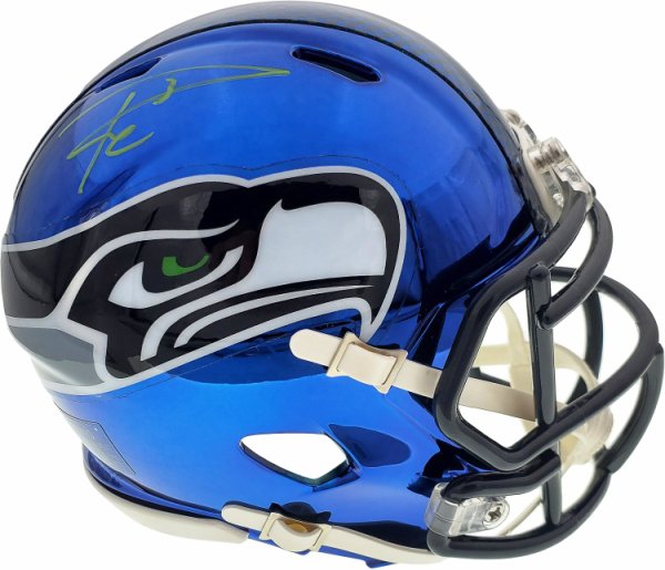 Russell Wilson Autographed Signed Seattle Seahawks Blue Chrome Speed Mini Helmet In Green Rw Holo #145786