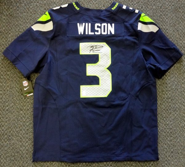 Russell Wilson Autographed Signed Seattle Seahawks Blue Nike Elite Jersey Size 52 Rw Holo #60977