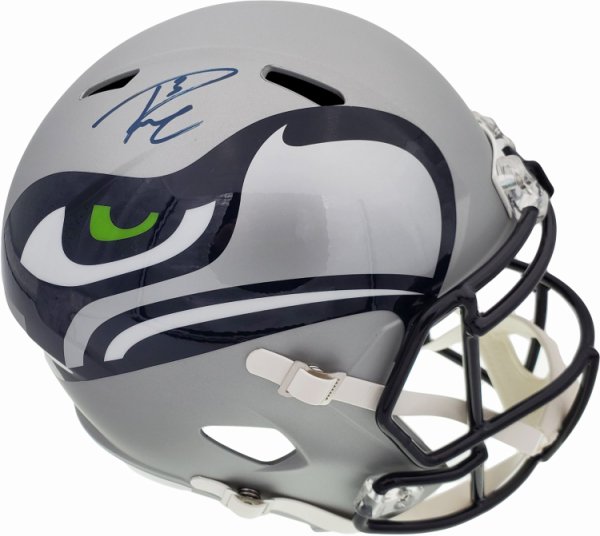 Russell Wilson Autographed Signed Seattle Seahawks Gray Amp Full Size Speed Replica Helmet In Blue Rw Holo #159113