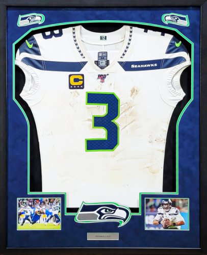Russell Wilson Framed Game Used Seattle Seahawks White Nike Jersey With Captain's Patch & NFL 100 Logo Unsigned #203517