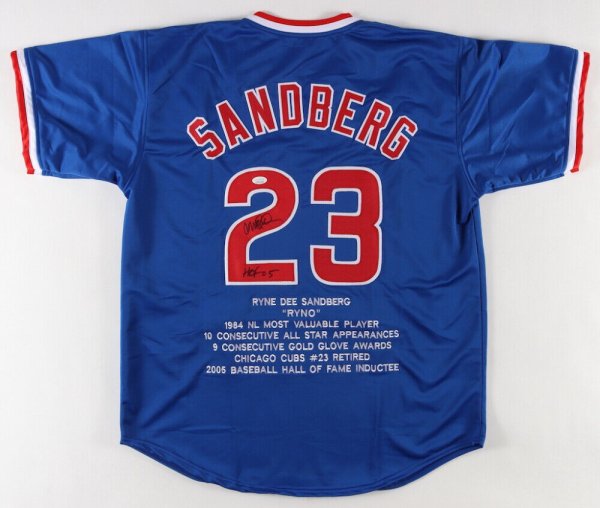 Ryne Sandberg Signed Chicago Cubs Custom Jersey with World Champ Patch (JSA  COA)