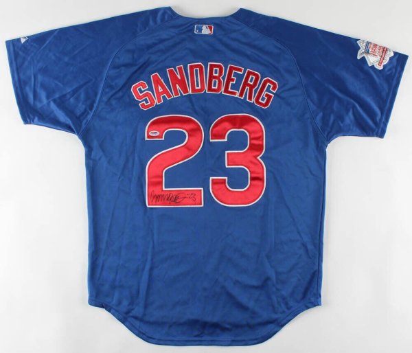 Ryne Sandberg Chicago Cubs Autographed White Pinstripe 1987 Mitchell & Ness  Authentic Jersey with ''HOF 05'' Inscription