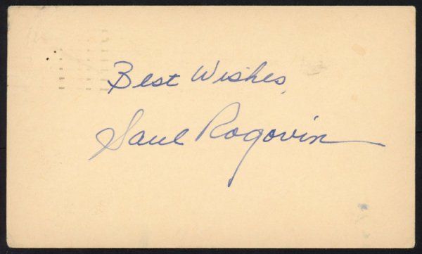 Saul Rogovin Autographed Signed 3.5X5.5 1952 Government Postcard Detroit Tigers Best Wishes #153922
