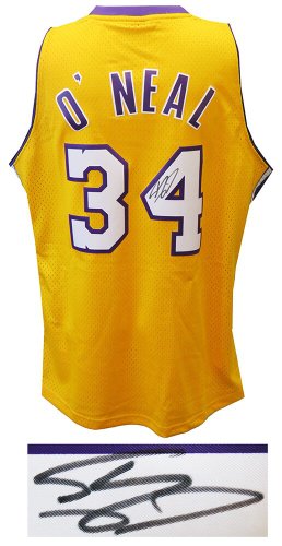 Shaquille O'Neal Autographed Signed Los Angeles Lakers Mitchell & Ness Gold NBA Swingman Basketball Jersey
