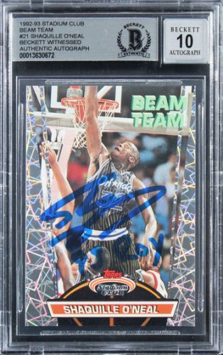 Shaquille O'neal Autographed Signed Shaquille O'neal 1992 Stadium Club Beam Team Members Only Rc Auto 10 Beckett Slab 1
