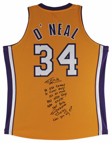 Shaquille O'neal Autographed Signed Shaquille O'neal 9X Inscribed Yellow M&N 99-00 Hwc Authentic Jersey Beckett