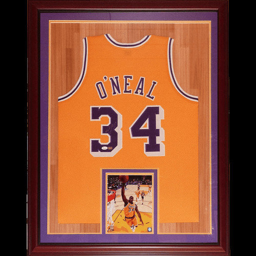 FRAMED Autographed/Signed SHAQUILLE SHAQ O'NEAL 33x42 LA Yellow