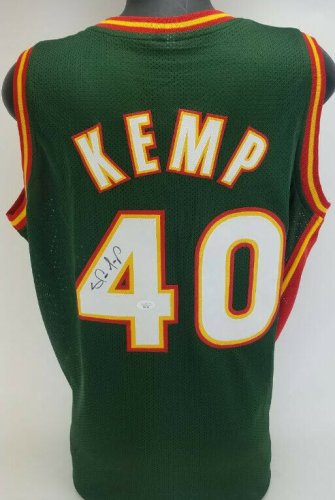 Autographed/Signed Shawn Kemp Seattle Green Basketball Jersey JSA COA 
