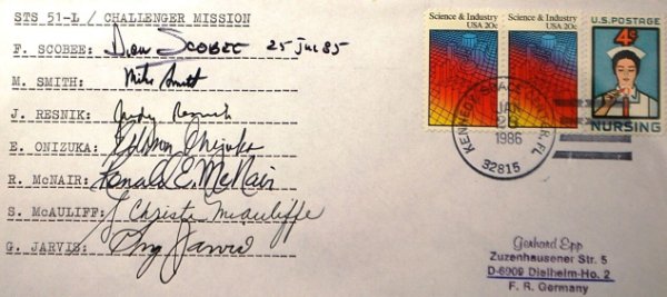 Smith Autographed Signed Mcauliff Reznik Scobee Mcnair Sts 51 L Challenger Crew Fdc PSA/DNA