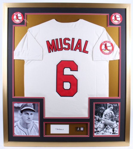 Stan Musial Autographed Signed 32X36 Framed Cut Display With Musial HOF Pin & Jersey (JSA COA)