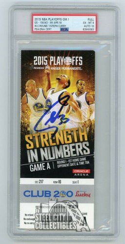 Stephen Curry Autographed Signed 2015 NBA Playoff Game 1 Ticket PSA/DNA Ex-Mt 6 Auto 10
