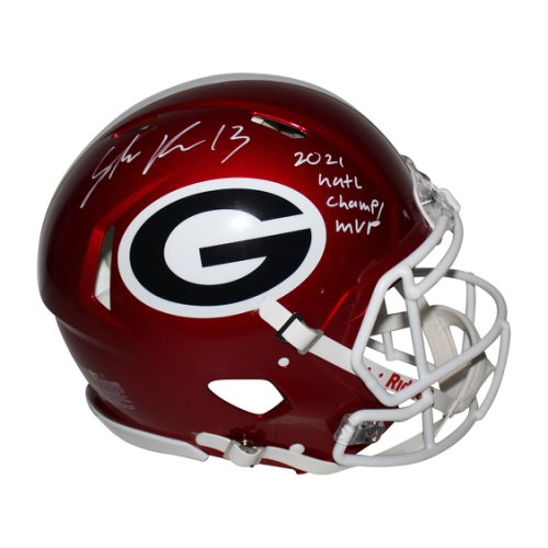 Stetson Bennett IV Autographed Signed Georgia Bulldogs Riddell FLASH Speed Full Size Authentic Helmet with 2021 Natl Champ/ MVP Inscription - Beckett QR Authentic