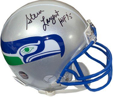 BAS COA Steve Largent HOF 95 Autographed Seattle Seahawks Chrome Mini Football Helmet 