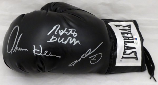 Sugar Ray Leonard Autographed Signed Boxing Greats Black Everlast Boxing Glove With 3 Total Signatures Including , Thomas Hitman Hearns & Roberto Duran Lh Signed In Silver Beckett Beckett #177567