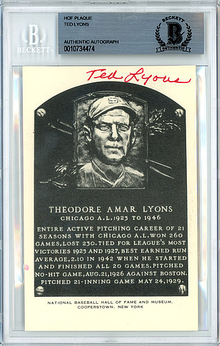 Ted Lyons Autographed Signed Artvue HOF Plaque Postcard Chicago White Sox Beckett Beckett