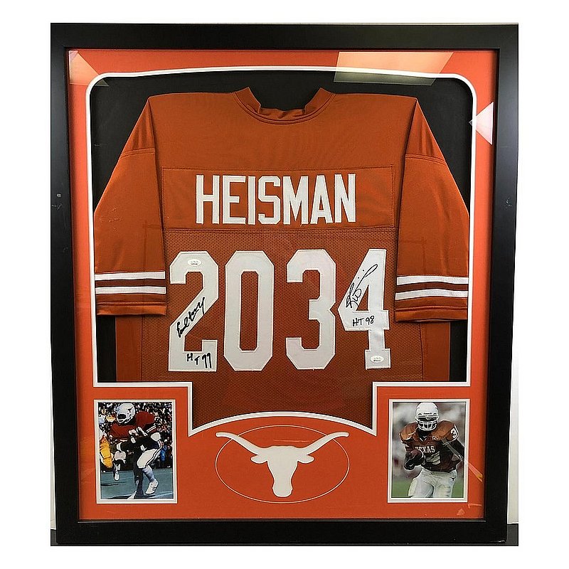 Texas Longhorns Dual Heisman Autographed Signed Earl Campbell and Ricky Williams Deluxe Framed Jersey - JSA Authentic