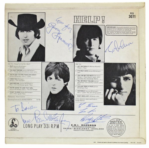 The Beatles Autographed Signed (4) Lennon, Mccartney 1965 Help! Album Cover Beckett & Caiazzo Loas