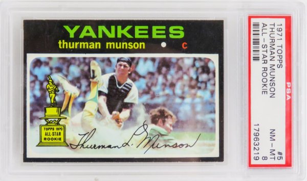 Thurman Munson (New York Yankees) 1971 Topps All Star Rookie Card #5 (2nd Year Card) - PSA 8 NM-MT (G)