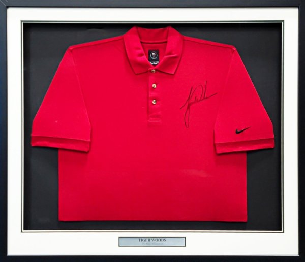 Tiger Woods Autographed Signed Framed Red Nike Polo Beckett Beckett