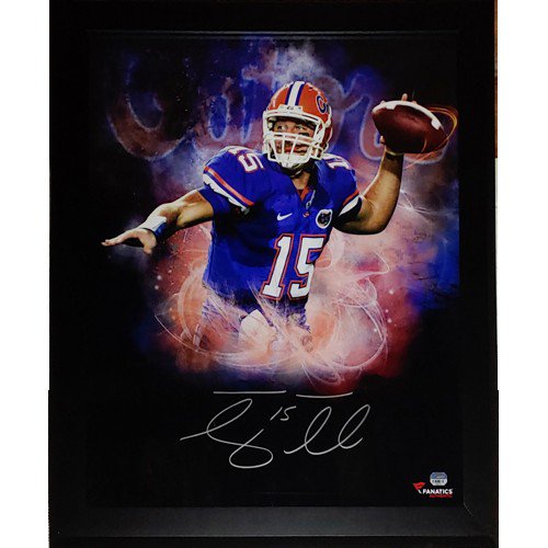 Tim Tebow Signed Florida Gators Stretched 20x24 Canvas Holding Trophy