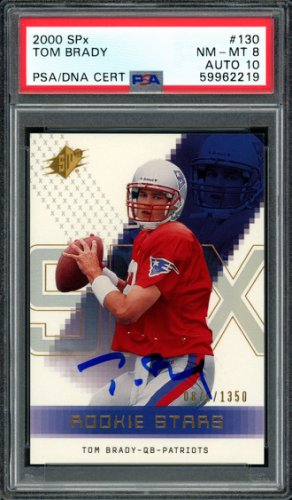 Tom Brady Autographed Signed 2000 Upper Deck SPX Rookie Card #130 New England Patriots PSA 8 Auto Grade Gem Mint 10 #876/1350 PSA/DNA