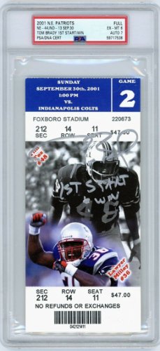 Tom Brady Autographed Signed 2001 Pats Rookie Rc First 1St Start Win Full Ticket PSA Auto
