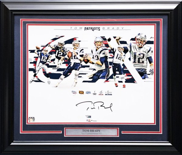 TOM BRADY Signed Patriots '6x Champ Stat' Speed Helmet Display FANATICS LE  12