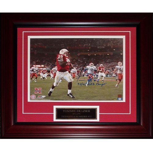 Tommie Frazier Autographed Signed Nebraska Huskers (1996 Fiesta Bowl Td) Deluxe Framed 11X14 Photo With 94-95 Natl Champs