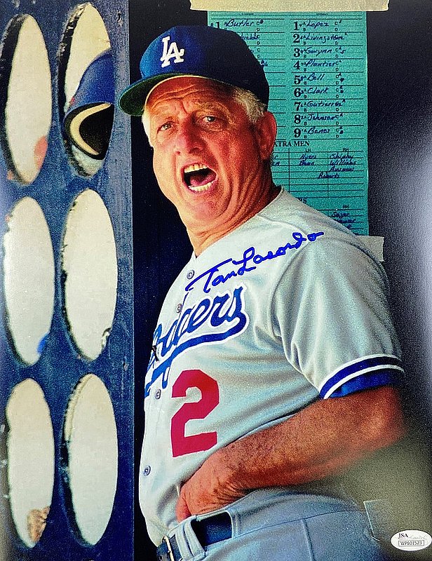 Tommy Lasorda Autographed Signed Los Angeles Dodgers Screaming in Grey Jersey 11x14 Photo - JSA Authentic
