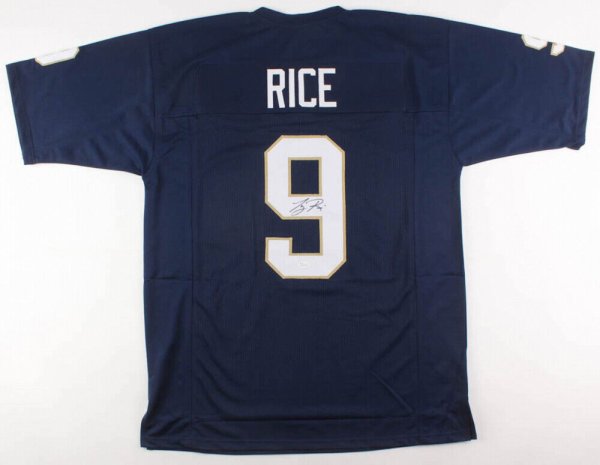 Autographed/Signed Tony Rice Notre Dame Blue College Football Jersey JSA COA 