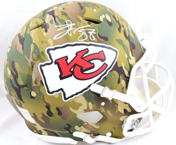 Travis Kelce Signed Kansas City Chiefs Speed Camo Alternate Mini Helmet  (Beckett Witness COA)