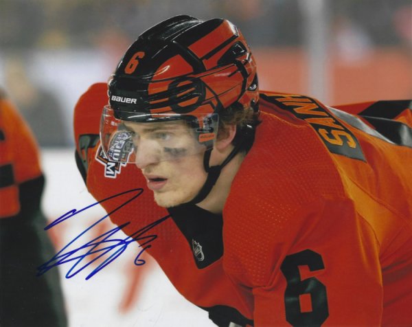 Autographed/Signed Travis Sanheim Philadelphia Orange Hockey Jersey JSA COA 