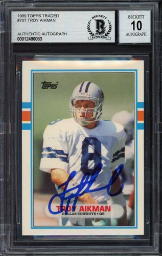 Troy Aikman Autographed Signed 1989 Topps Traded Rookie Card #70T Dallas Cowboys Auto Grade Gem Mint 10 Beckett Beckett #181873