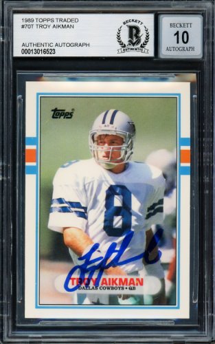Troy Aikman Autographed Signed 1989 Topps Traded Rookie Card #70T Dallas Cowboys Auto Grade Gem Mint 10 Beckett Beckett