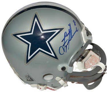 Troy Aikman Autographed Signed Dallas Cowboys Riddell Rep Mini Helmet #8- imperfect- Reggie Jackson Hologram/COA