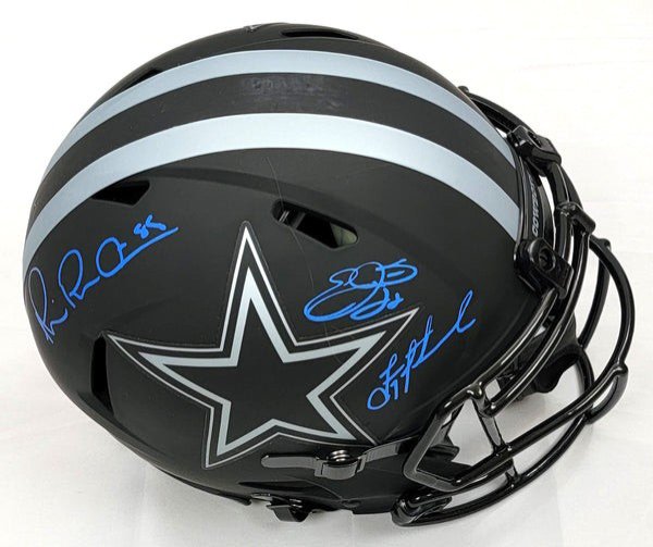 Emmitt Smith Michael Irvin & Troy Aikman Dallas Cowboys Autographed Riddell  Flat White Alternate Revolution Authentic Helmet with Hall of Fame  Inscriptions