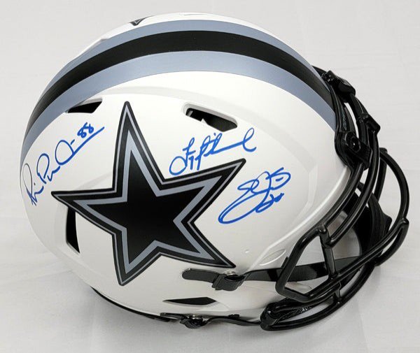 Troy Aikman Autographed Signed Michael Irvin And Emmitt Smith Dallas  Cowboys Riddell Lunar Eclipse Speed Authentic Helmet Beckett Witness