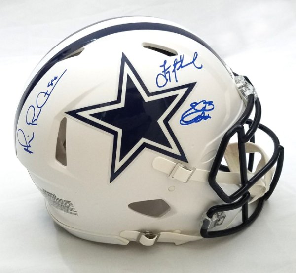 Troy Aikman Autographed Signed Michael Irvin & Emmitt Smith Dallas Cowboys Riddell Flat Matte White Speed Authentic Helmet Beckett Witness