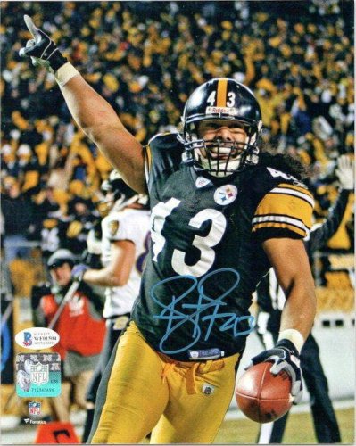 Steelers #43 Troy Polamalu Autographed Mitchell & Ness Split Limited Jersey